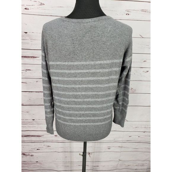 Chico's Gray Metallic Striped Size Small Pullover‎ Sweater - Picture 2 of 9